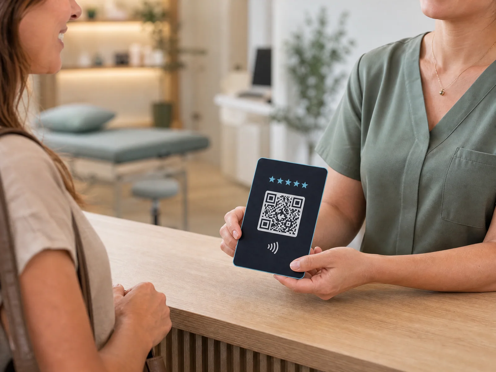 NFC- und QR-Bewertungskarte für Gesundheit & Praxen