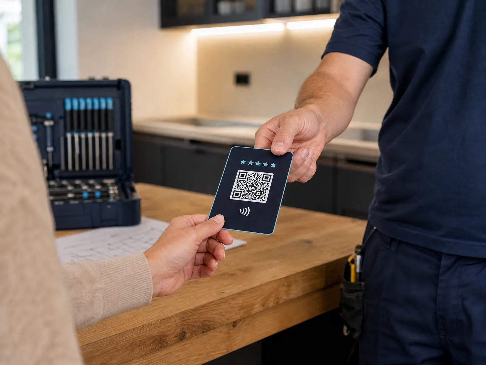 NFC- und QR-Bewertungskarte für Handwerk