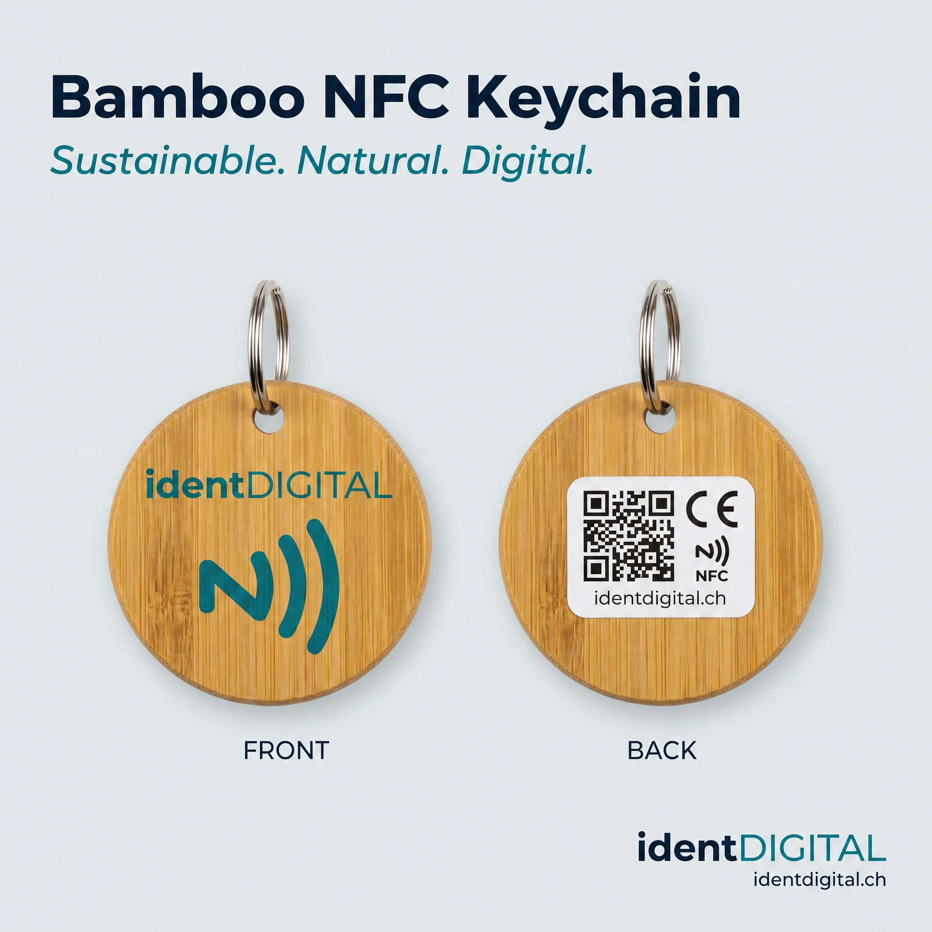NFC Keyring Bamboo – digital business card with mini-website