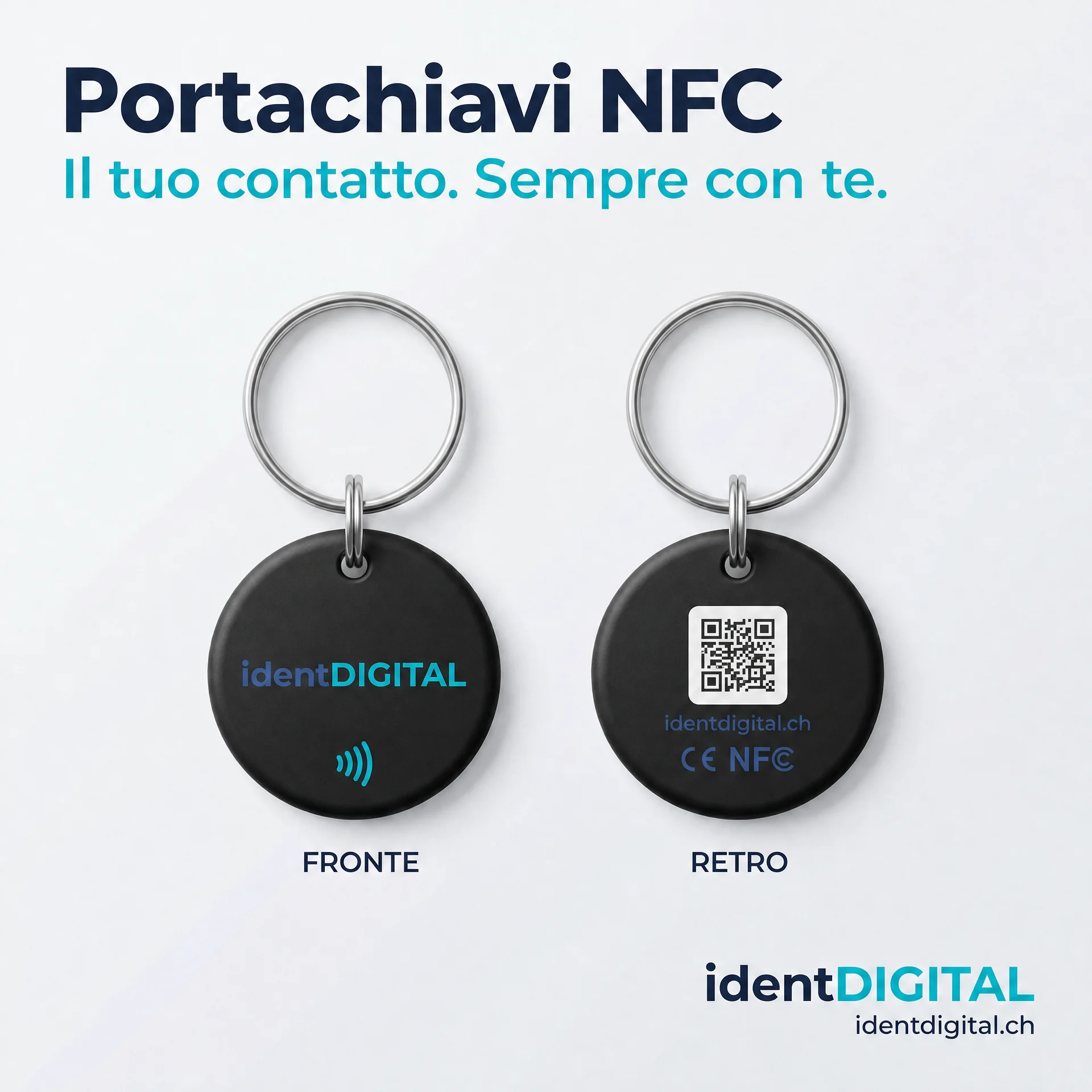 Portachiavi NFC in PVC – biglietto digitale con mini-sito